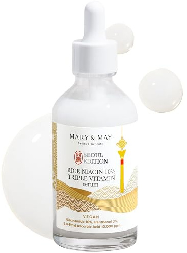 Mary&May EDICIÓN SEÚL Serum Triple Vitamin Rice Niacin 10% – Serum coreano para un tono de piel uniforme y un brillo saludable – Con Niacinamida y vitaminas, 80ml
