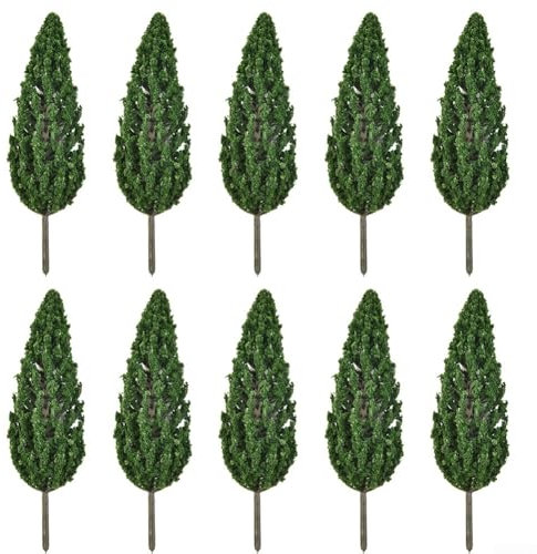 FACULX Set completo di 10 alberi di pino realistici perfettamente dimensionati a 15 cm, modello di pino, per uso ferroviario in scala