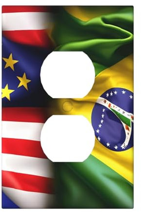 Cubiertas de salida con estampado de banderas estadounidenses y brasileñas, 1 placa de pared de tamaño estándar, cubiertas de placas frontales de policarbonato de doble salida