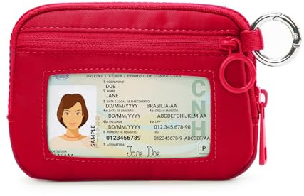 Didida The Iris Wallet Zip Card Case with ID Window Purses for Women Coin Purse with Zipper Mini Portable Keychain Wallet, Red, One Size