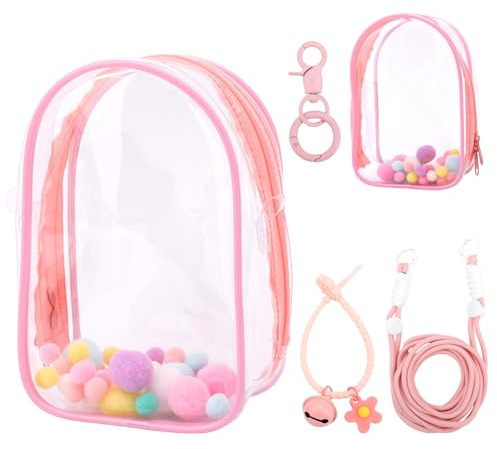 Tinoaly Clear Figure Display Case, Protective Case for Plush Doll Storage Bag Portable Crossbody PVC Hanging Doll Cover Pouch with Keychain for 15cm Dolls Accessories (Pink)