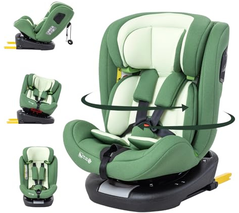 Kakbgee Siège Auto Enfant i-Size Pivotant 360° avec ISOFIX et Top Tether, Testé ADAC, pour Nourrisson et Enfant de 0 à 12 Ans (40-150 cm), Housse Lavable, Groupe 0/1/2/3, Vert