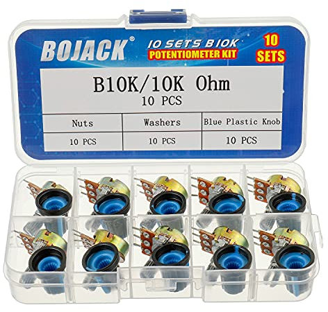 BOJACK 10 Sätze B10K Rändelwelle 3 Klemmen Linearkegel potentiometer (WH148) 10K Ohm Single-Turn Kohleschicht Variable Widerstände mit blauen Kunststoffknöpfen