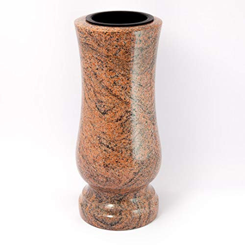 Afterglow Élégant vase funéraire en granit véritable, multicolore, hauteur 28 cm, diamètre 12 cm, décoration funéraire en granit résistant aux intempéries et au gel, vase de cimetière.
