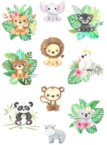 10 Bügelbilder Tiere für Textilien Kinder Applikationen Aufbügler Bügelbild selbst bedrucken Kleidung T-Shirt Jeans Taschen Löwe Tiger Elefant Affe Panda Bügelfolie zum aufbügeln