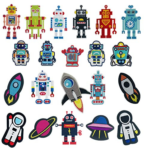 Woohome 21 PCS Robot Iron on Patches Solar System Rocket Embroidered Applique Sew on Embroidered Patches Applique Stickers for Clothing Shoes Jacket Jeans