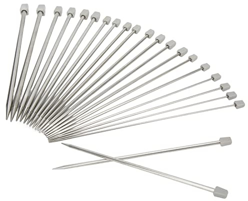 11 Paires Aguilles a Tricoter En Acier Inoxyable Unique Pointe 2mm-8mm, Aiguilles à Tricoter En Métal Aiguilles Droites Longues à Pointe Unique Pour Débutants Et Experts, 25 cm