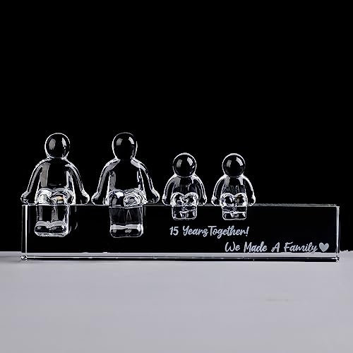 Movdyka Crystal 15th Wedding Gifts on Anniversary for Her, 15 Years Together We Made A Family Glass Ornament for Wife (2 Children)
