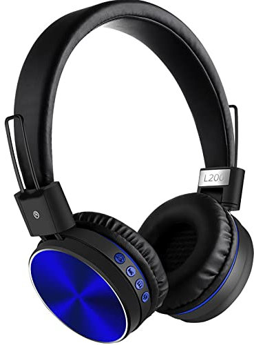 Auriculares con micrófono sobre la oreja, graves profundos 3D, copas de espuma viscoelástica, para smartphone, tableta, computadora, MP3/4 (azul)