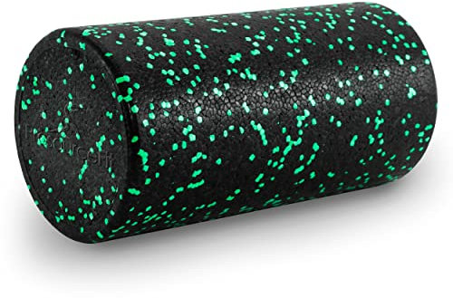 ProsourceFit High Density Foam Rollers 12 - inches long, Firm Full Body Athletic Massage Tool for Back Stretching, Yoga, Pilates, Post Workout Muscle Recuperation, Black/Green