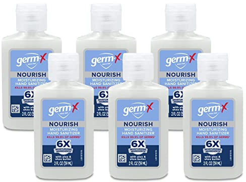 Germ-X Nourish Hand Sanitizer, 2 Fl Oz (Pack of 6), 2-in-1 Moisturizing and Sanitizing Formula with Shea Butter, Vitamin E & Aloe, Non-Greasy, Mini Travel Size for On-The-Go, Fresh Scent