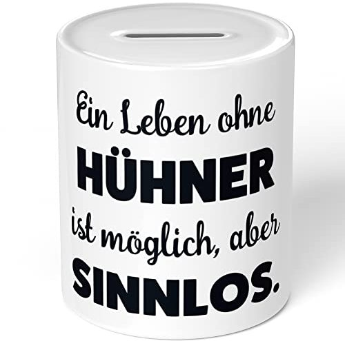 JUNIWORDS Spardose Sparbüchse, EIN Leben ohne Hühner ist möglich, Aber sinnlos (1009710)