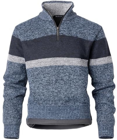 Harbrosrce Herren 1/4 Zip Strickpullover Langarm Stehkragen Winterpulli Pullover Fleece Gefüttert Arbeitspullover Farbverlauf Sweatshirt mit Reißverschluss