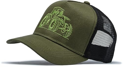 Cappellino da camionista per bambini: Trecker – Berretto da baseball per bambini, per escavatore, trattore, bulldog fattoria, cappellino da ragazzo Kappi, verde oliva/nero, Taglia unica