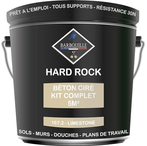 Béton Ciré Beige Kit 5m² finit - HARD ROCK - 2 couches de 5m² - Prêt à l'Emploi Imperméable- Adhérence sur Tout Support -Intérieur et Extérieur- Instructions incluses - 167-2 - LIMESTONE - BARBOUILLE