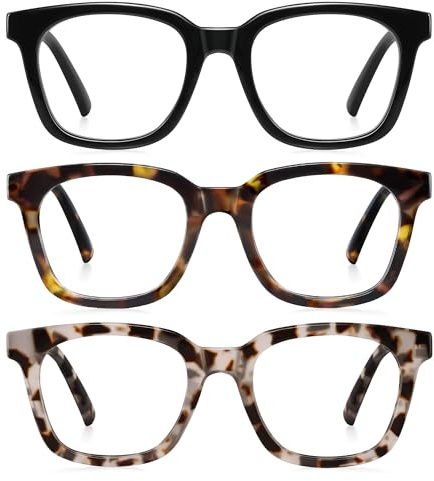 AIMISUV Reading Glasses for Women Men - Blue Light Blocking Magnifying Readers,Square Anti-Glare Computer Eyeglasses(3Pack,1.0X)