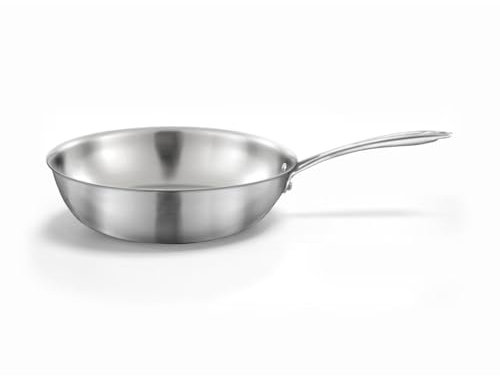 Cuisinox - Gourmet - Wok 28 cm inox - Triply - Compatible tous feux dont induction - Acier Inoxydable 18/10 - Finition Satinée - Poignée Fixe - Sans PFAS, PTFE, PFOA - Made in France