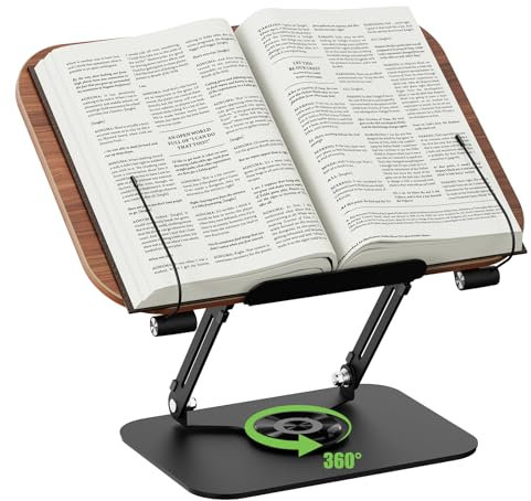 Buchhalter Leseständer, Buchständer Holz zum Lesen, 360° drehbarer Kochbuchständer mit Seitenklammern für Küche, Schule, Büro, Musikpartituren,Kindle, Tablet, Bibel