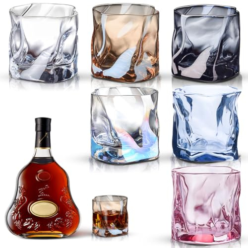 Zinueen Set di 6 bicchieri da whisky da 200 ml – Estetici bicchieri di cristallo per whisky, cocktail, long drink, acqua, tè – lavabile in lavastoviglie