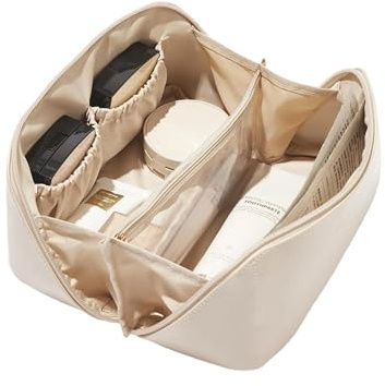 Yotlein Trousse de Toilette Femme, Trousse de Maquillage Portable pour Femme, Grande Trousse de Maquillage Voyage avec Poignée, Sac CosméTique en Cuir PU ImperméAble,Sac de Maquillage de Voyage