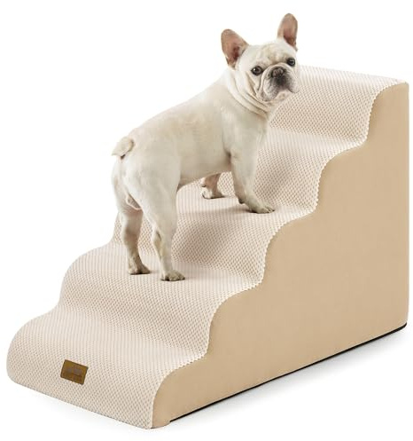 Mysig kyss breda hundtrappor för liten hund 57 cm H, husdjursteg för valp, äldre katt, böjd ramp för hög säng eller bil, trappor med skum med hög densitet, lätt, hållbar, 5 steg, 45 x 83 x 57 cm