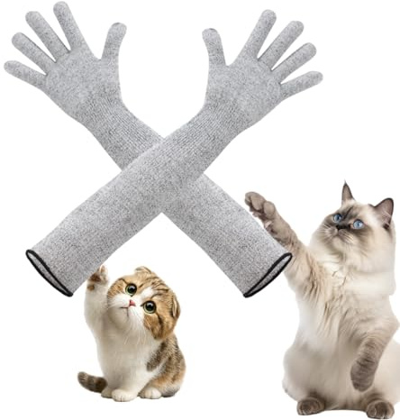 HAISENGO Pet Handling Gloves – 16 Extra-Long Cat Grooming Arm Sleeves, Anti-Scratch & Bite Resistant Protective Sleeves for Bathing & Nail Trimming (Gray)