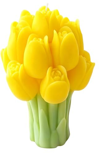 Cereria Di Giorgio - Candela a forma di mazzolino di tulipani - Colore Senape - Lavorazione artigianale - Spring Collection - Con sacchetto regalo - Made in Italy