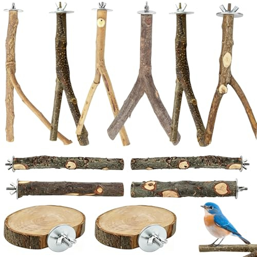 12 Pièces Perchoir Oiseaux Robuste Set Texturé Antidérapant Formes Bois Variées Accessoires Universels Jouet Perruche pour Cage Perroquet Convient aux Oiseaux De Compagnie Perroquet