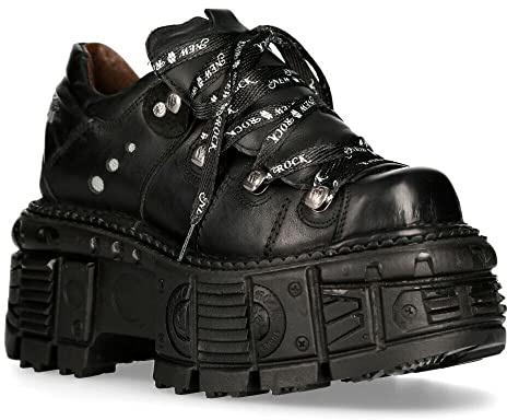New Rock M-TANK120N Men's Black 100% Leather Goth Platform Punk Metal Ankle Boots 3