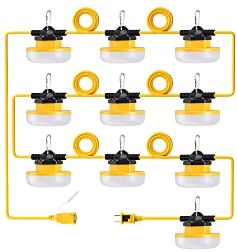LEDIARY 100FT LED Construction String Lights, 150W 15000LM String Work Light, Linkable Jobsite Lights, Weatherproof Temporary Lighting Indoor&Outdoor, ETL Listed