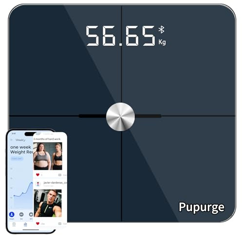 PUPURGE bilancia pesapersone digitale,25Composizione del corpo mediante analisi multifrequenziale,Accurato a 0.1lb/0.05kg,Calibrato automaticamente,LED chiaro,rivestimento conduttivo ITO,180kg