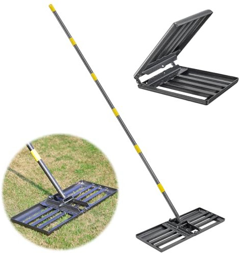 HOME RIGHT Rastrillo de césped plegable con mango, 220 cm, rastrillo de nivelación de lawn, rastrillo negro de metal, resistente, herramienta para planificación de césped, herramienta para yarda,