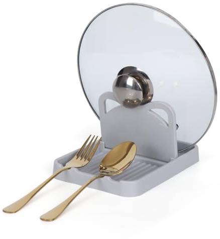 Vukehon Plastics Spoon Rest Pot Lid Holder, Utensil Rest, BPA Free Cooking Spoon Holder Cute Cat(Grey)