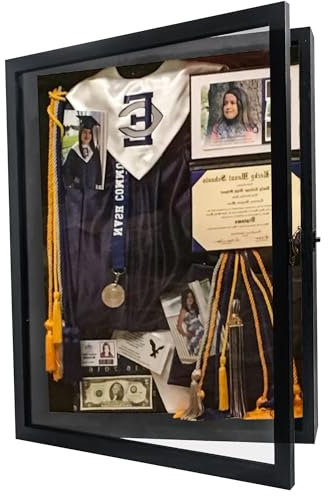 Hodeframe Graduation Shadow Box Frame 13x16, Large Graduation Frames with Glass Window, Metal Lock, Memory Box for Graduation Keepsake, Cap and Gown Black