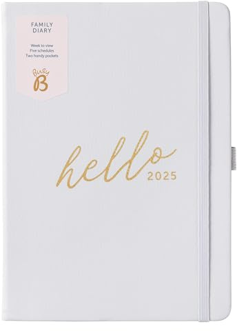 Busy B 2025 A5 Family Diary - Weekly Planner with 5 Schedules, Light Lilac Faux Leather Cover & Gold Foil - Life Planner for Busy Families - Includes Year Planner, Birthdays & Tear-Off Notes