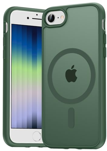 Natiiozie Magnetica Cover per iPhone SE 3/2 (2022/2020), iPhone 8/7 Compatibile con MagSafe Custodia Traslucida Opaca Posteriore, Antiurto Anti-impronta Resistente ai Graffi Protettiva Case verde
