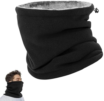 YHSKJCD Vinter fleece halsvärmare, mjuk dubbla lager fleece tjock termisk hals damask elastisk multifunktionell halsduk vindtät skidåkning hals tub öronvärmare unisex för utomhussport, Svart, one size