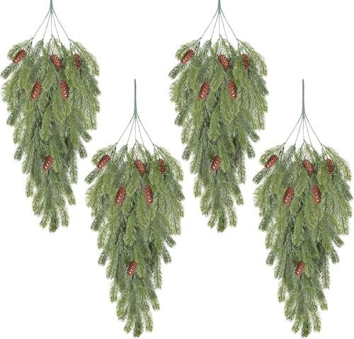 KXMONHONKJ 4 ramas de abeto artificiales como auténticas largas, 74 cm, plantas artificiales colgantes, ramas de pino grandes, ramas de Navidad para interior y exterior (verde)