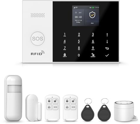 PGST Alarma para Casa Inalámbrica DIY 8 piezas - Alarma para Casa 4G/WiFi/GSM, sensores de Puerta/ventana + detector de Movimiento, Alarma 120 DB, Compatible con las Aplicaciones Tuya/Smart Life/Alexa