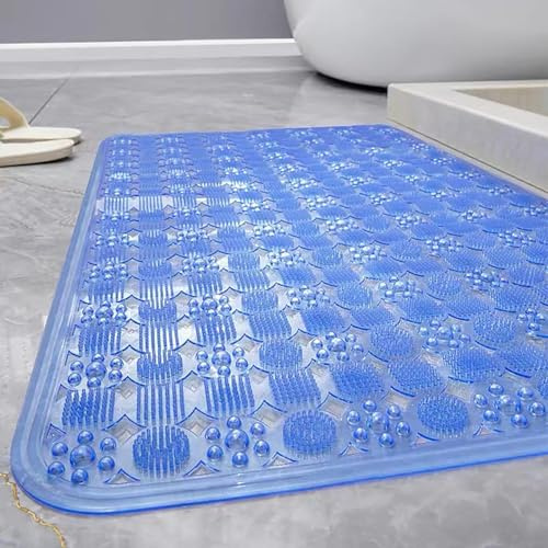 Duschmatte rutschfest 45x45cm,Transparent Antirutschmatte Dusche mit Ablauflöchern und Saugnäpfen,Duscheinlage rutschfest für Duschraum (Blau)