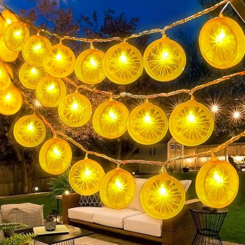 Ljusslinga citroner, gul, 1,5 m, 10 LED lime, ljuskedja, batteri med timer, citrondekoration, ljuskedjor inomhus utomhus, ljuskedjor batteridriven för höst, halloween, terrass, vardagsrum, dekoration