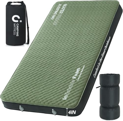 CYMULA 4-inch Self-inflating Camping Pad, 79x 52x 4 Ultra-Thick Double Sized Sleeping Mattress, Inflatable Foam Pads for Camp with Air Pump Sack, Suitable for Adults, Backpacking Travel, Army Green