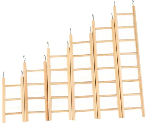 BAZEITFLOW Set 6 Scale in Legno per Pappagalli e Piccoli Calopsite, Giocattolo Arrampicata da Gabbia Appeso, per Arricchire le Attività e Affilare gli Artigli