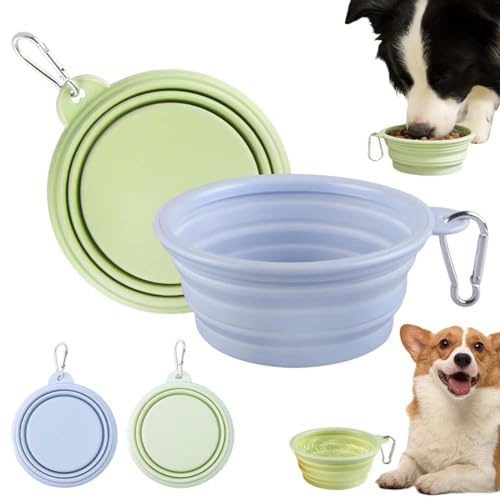 GNALIA Cubo Plegable Para Mascotas 2 Unidades Comedero Bebedero 350Ml Viaje Portátil Sin Bpa Lavavajillas Colores Gris Azul Y Verde