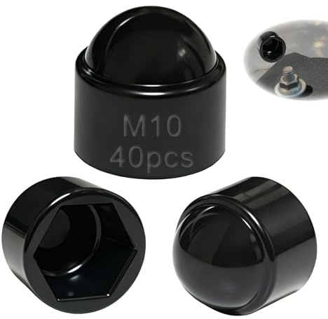 PDKKFF 40 Caches Écrous M10 -Clé 17 mm, Noir Caches Boulon en plastique, Capuchon de Protection Hexagonaux- Cache Vis Décoratif, Protection Résistants à la Rouille