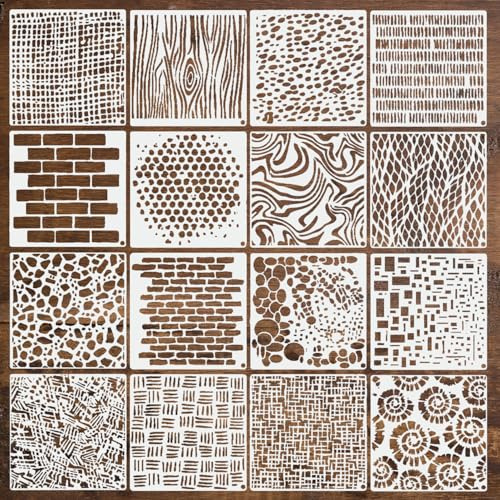 16Pcs Texture Stencils, Leopard Brick Stencils for Painting Reusable Drawing Templates for Painting DIY Art Crafts Scrapbook Wall Decor