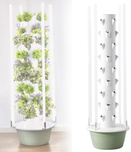 Torre idroponica da giardino con luci a LED e pompa idratante per coltivare erbe e verdure