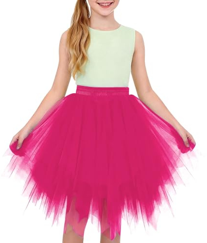 Mjjsk Gonne tutù per ragazze gonne da ballo in tulle a strati per bambini compleanno principessa tutù festa a tema minigonna carnevale fantasia, 01 rosa., 10-16 Years