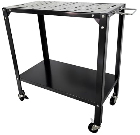 Relaxdays Mesa de Trabajo con Ruedas, Placa Perforada, Acero Negro, 91.5 x 88 x 46 cm