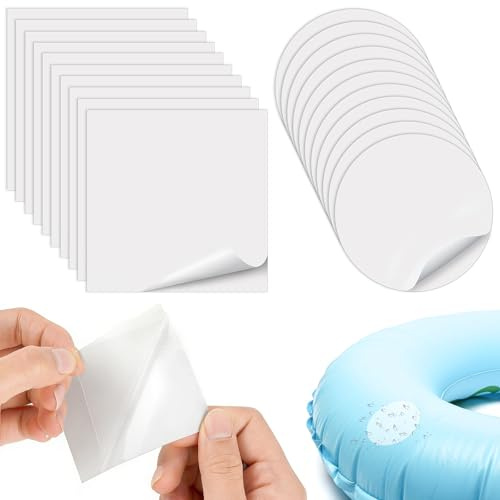 Leikedun Kit de Réparation 20PCS TPU Imperméable Auto-Adhésif pour Piscine Gonflable – 10 Carrés 7x7cm + 10 Ronds 6cm – Convient pour Jouets, Matelas Pneumatiques, Piscines Flottantes